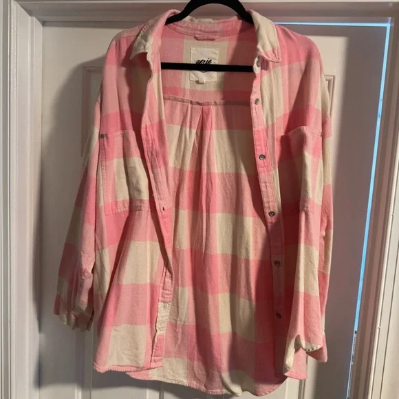Aerie Pink and White Flannel Shirt - Picture 3 of 4